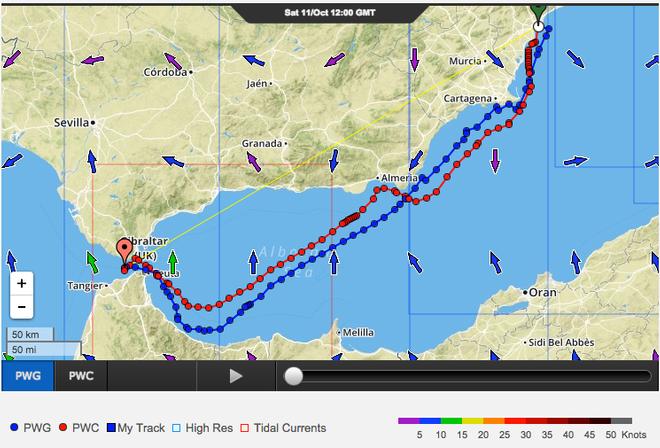 Latest route projections from Predictwind before the start of Leg 1, Volvo Ocean Race in Alicante © PredictWind http://www.predictwind.com